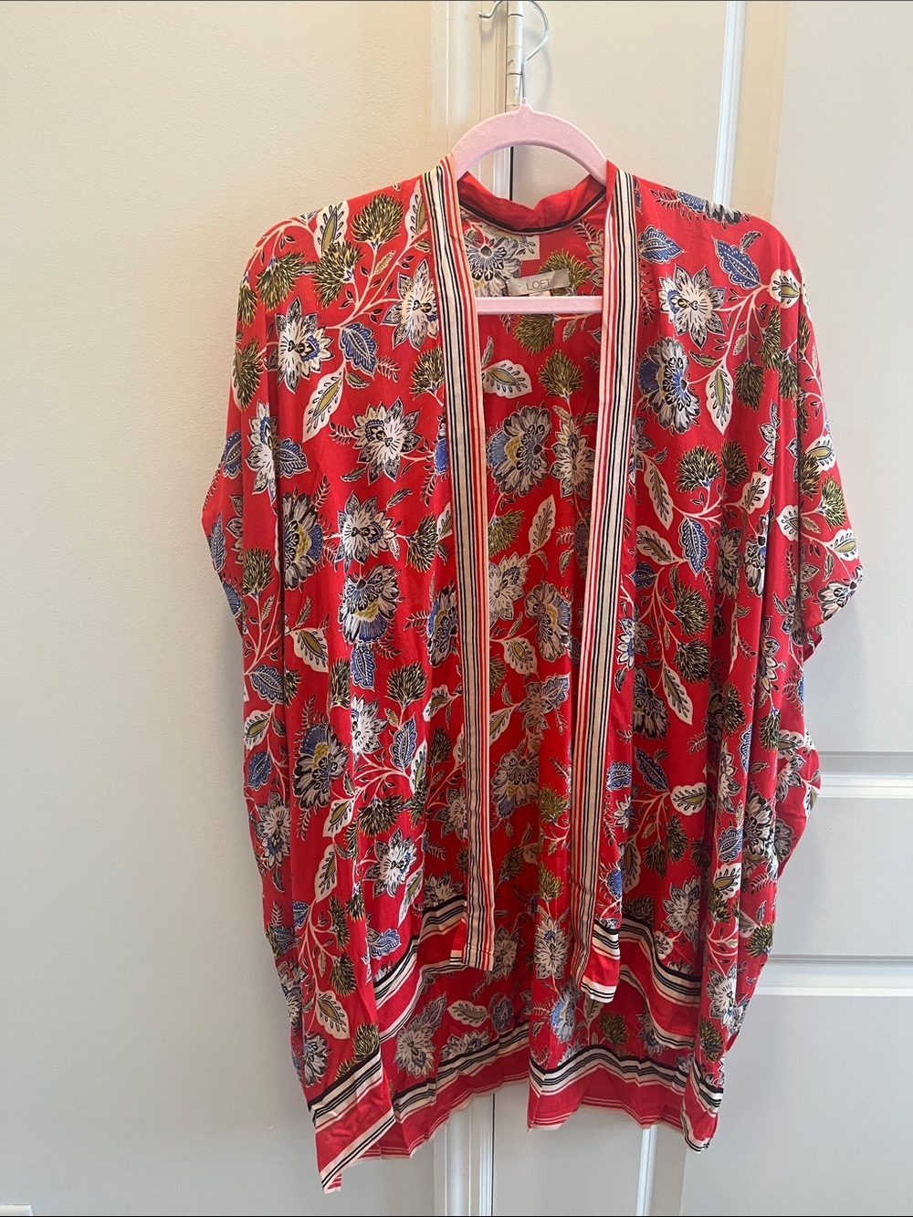 LOFT Red Floral Swim Coverup Kimono